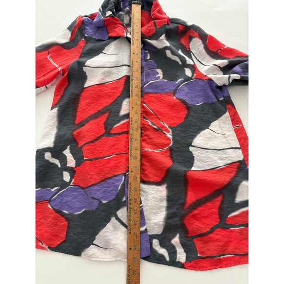 Yushi Tunic Top Size S Red Gray Lagenlook Flowy Artsy Wire Collar Lightweight - Picture 9 of 16